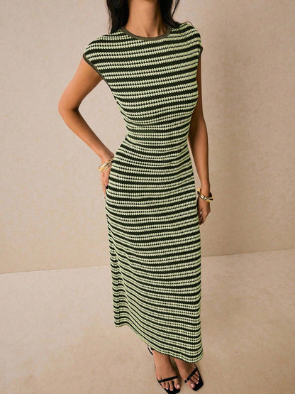 Hazel Blues® |  Striped Cap Sleeve Bodycon Midi Dress