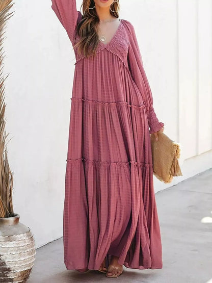 Hazel Blues® |  V-Neck Long Sleeve Tiered Maxi Dress