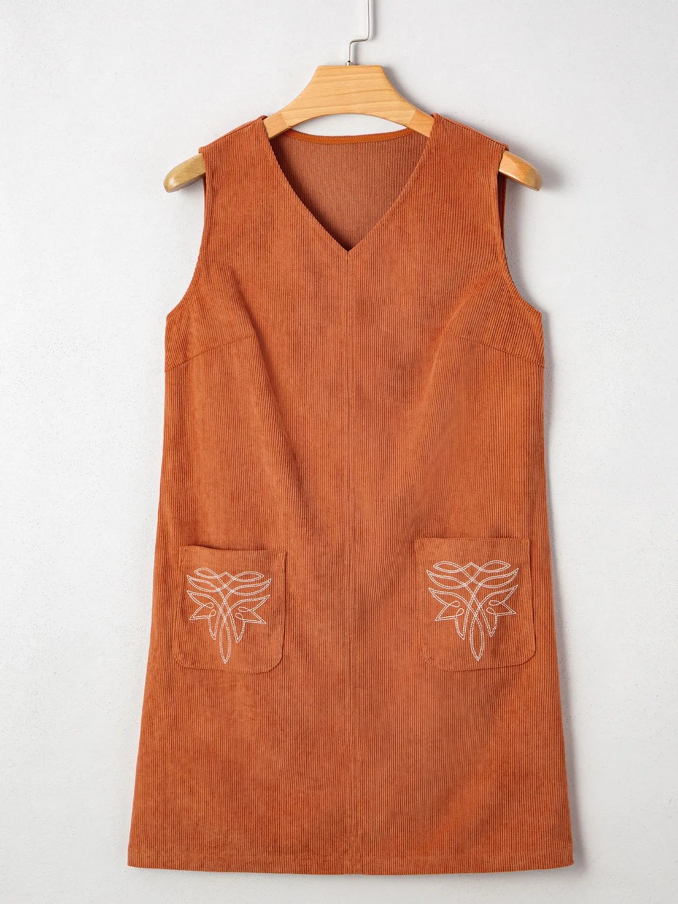 Hazel Blues® |  Corduroy Western Embroidered Patched Pocket Shift Sleeveless Mini Dress