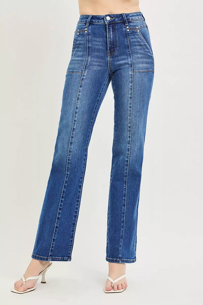 Hazel Blues® |  RISEN High Rise Straight Patch Pocket Seamed Jeans