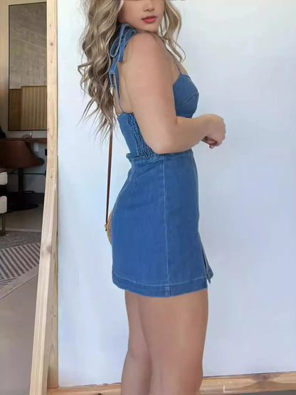 Hazel Blues® | Tie-Strap Denim Mini Dress