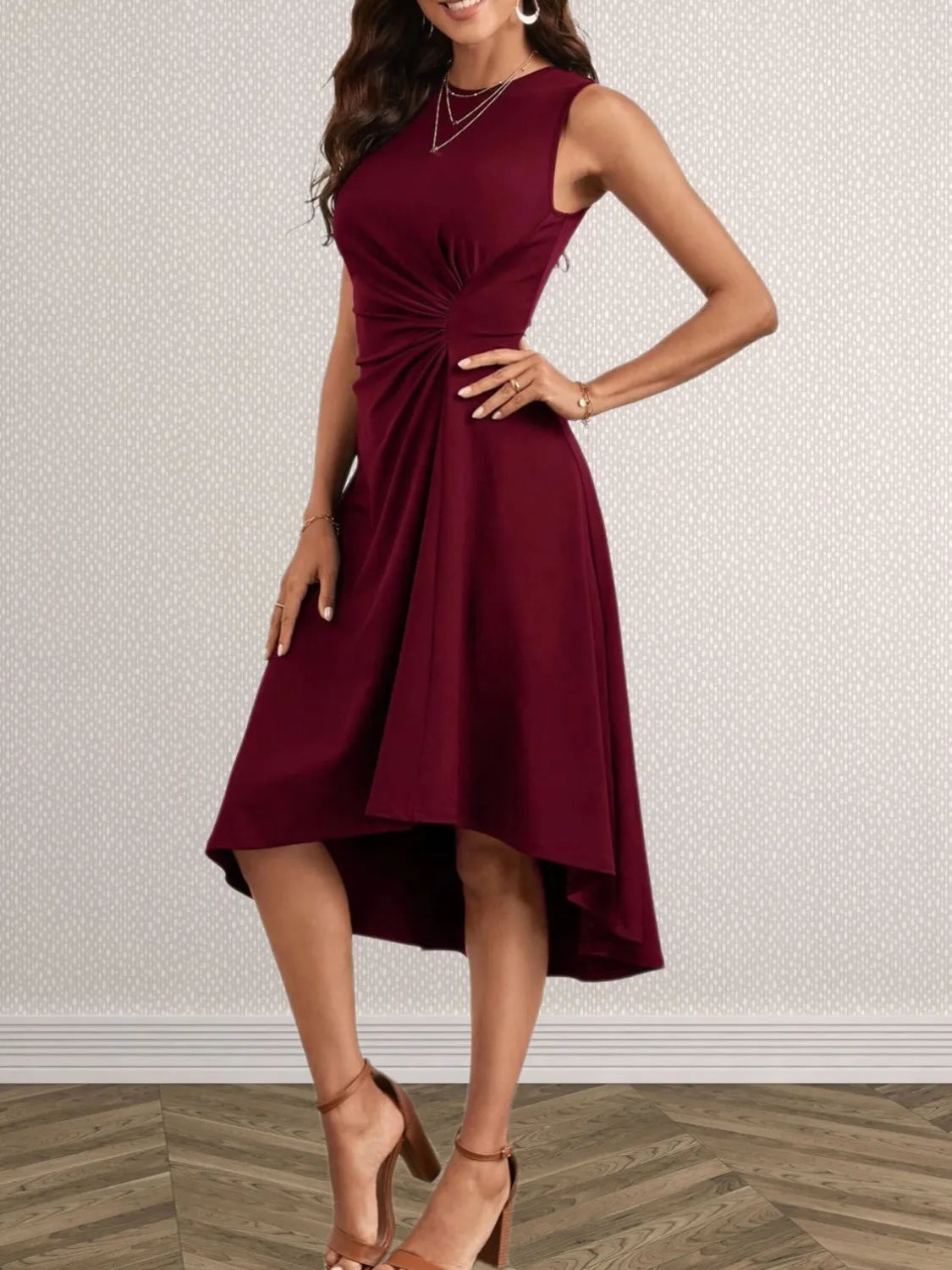 Hazel Blues® |  Ruched Round Neck Sleeveless Dress
