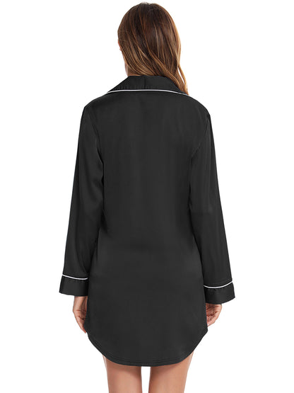 Hazel Blues® |  Button Up Lapel Collar Night Dress with Pocket
