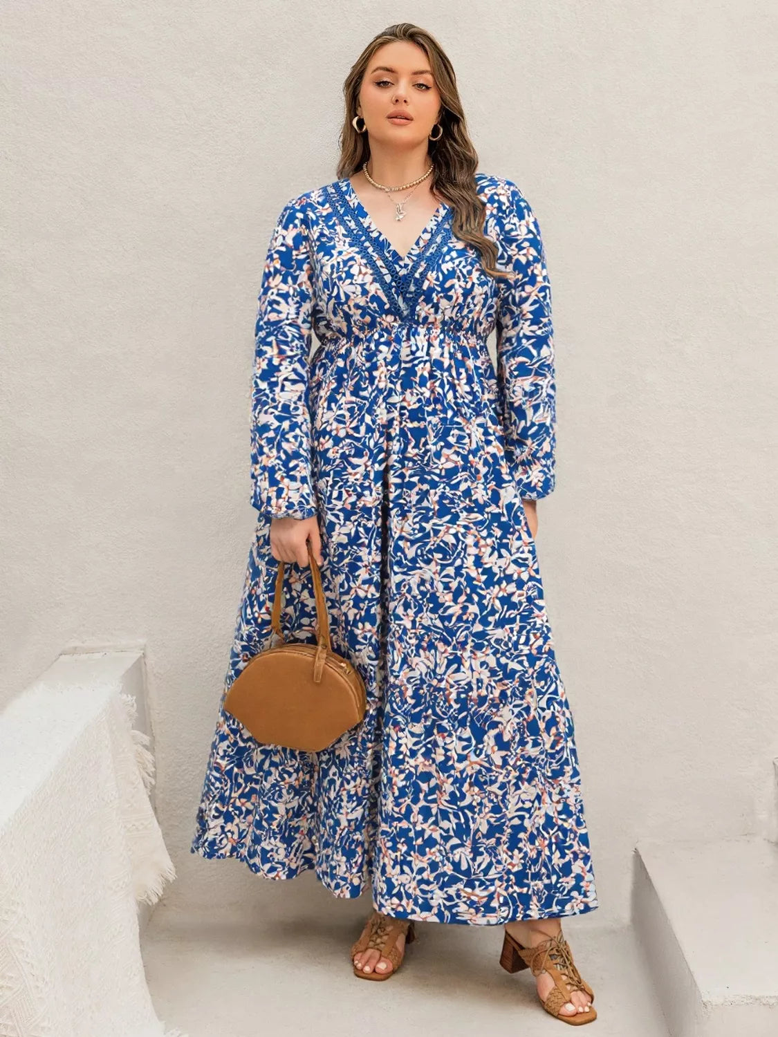 Hazel Blues® | Floral Print V-Neck Long Sleeve Maxi Dress
