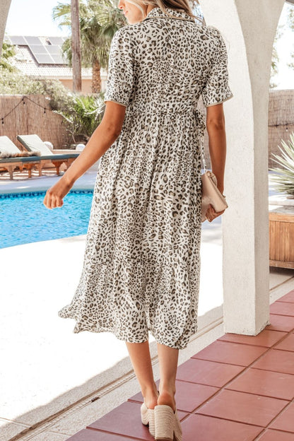 Hazel Blues® |  Leopard Print Button-Down Midi Dress