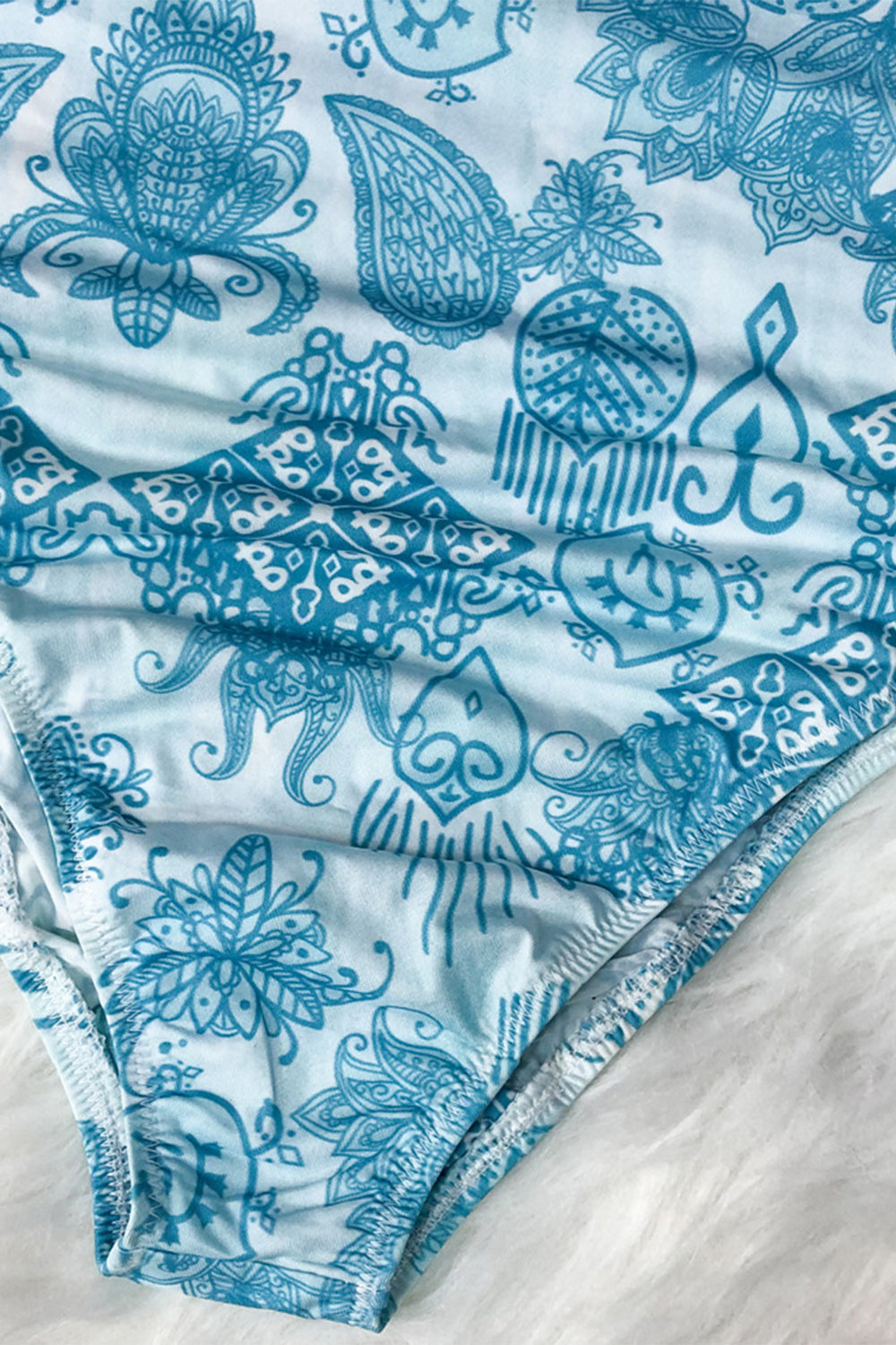 Hazel Blues® | Printed Mock Neck Long Sleeve One-Piece Swimwear