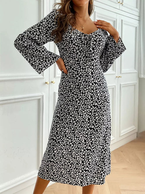 Hazel Blues® |  Printed Tie Flare Sleeve Midi Dress