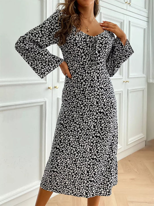 Hazel Blues® |  Printed Tie Flare Sleeve Midi Dress