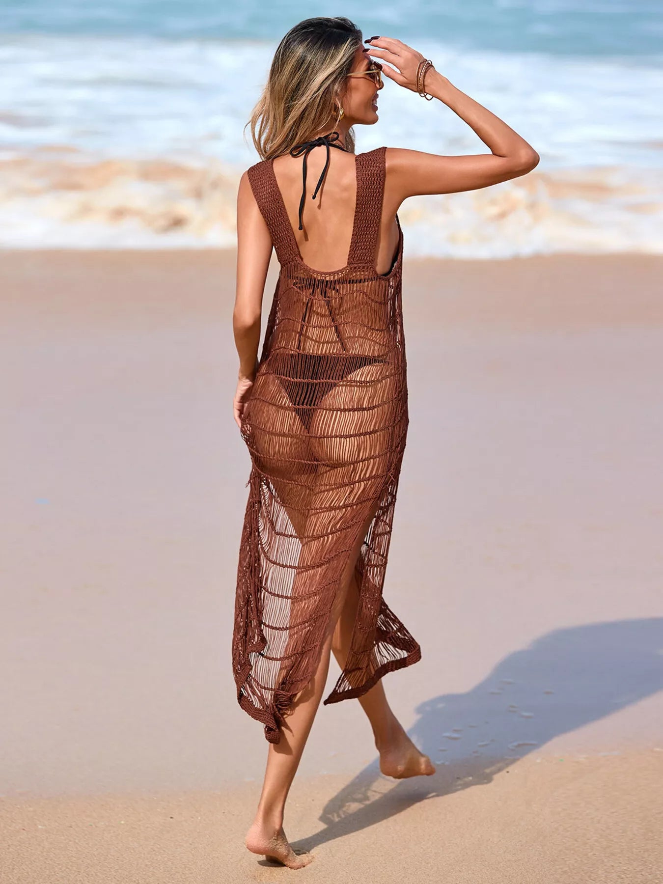 Hazel Blues® | Sleeveless Crochet Knit Slit Cover-Up Dress