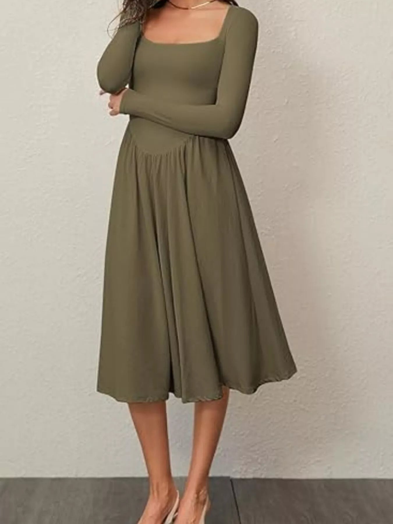 Hazel Blues® |  Square Neck Long Sleeve Midi Dress