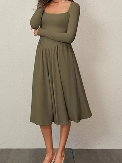 Hazel Blues® |  Square Neck Long Sleeve Midi Dress