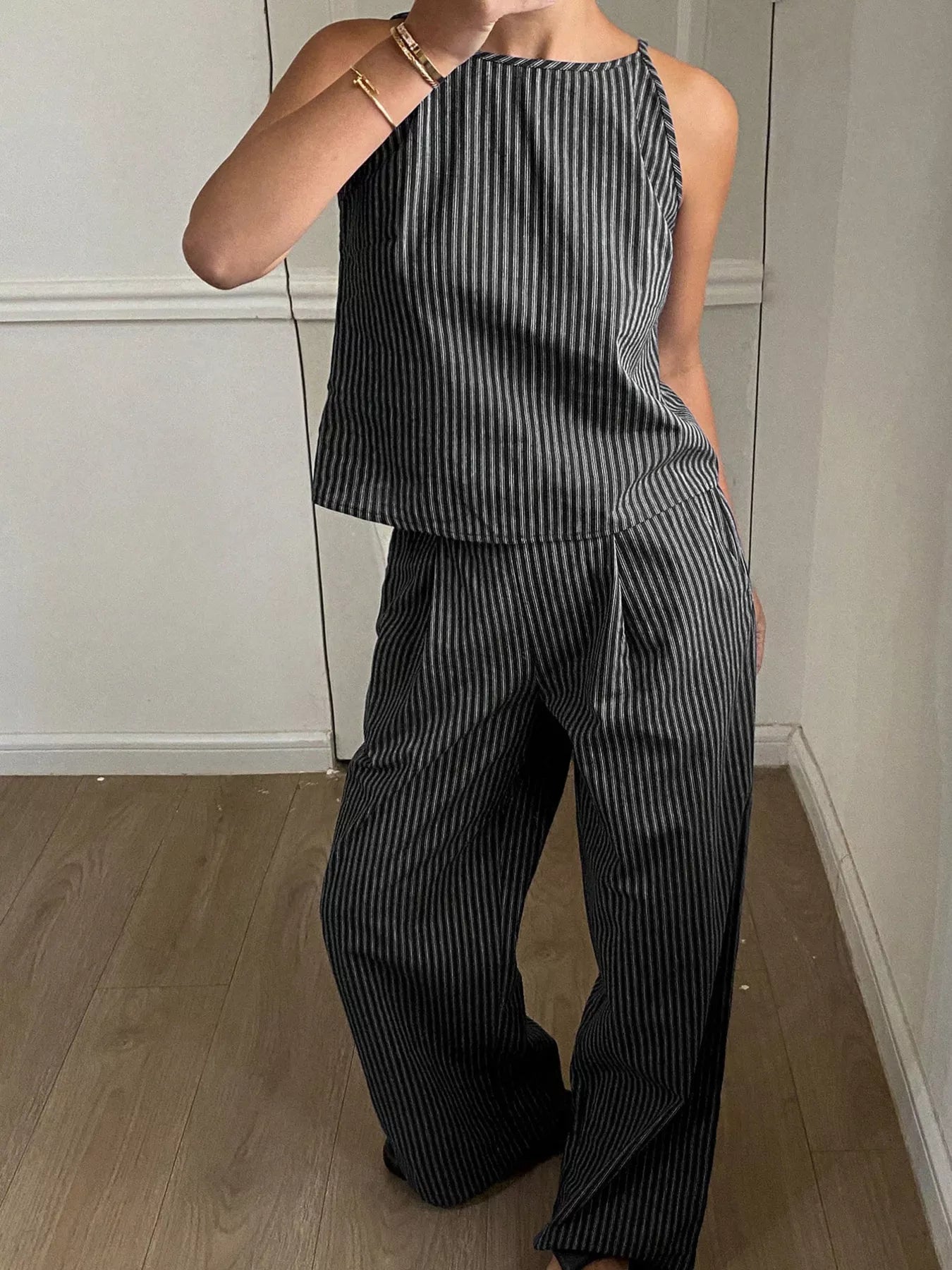 Hazel Blues® |  Striped Sleeveless Top and Wide-Leg Pants Set