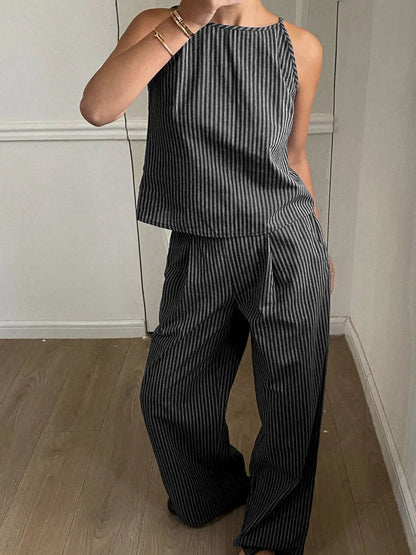 Hazel Blues® |  Striped Sleeveless Top and Wide-Leg Pants Set