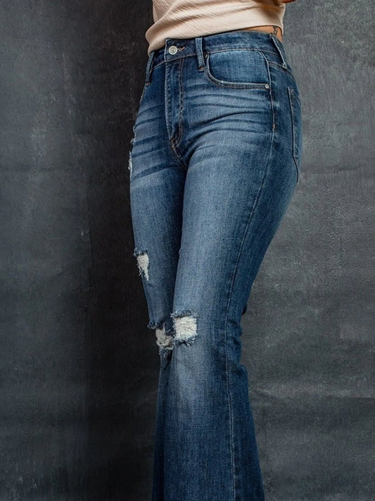 Hazel Blues® |  Distressed High-Waisted Flare Jeans