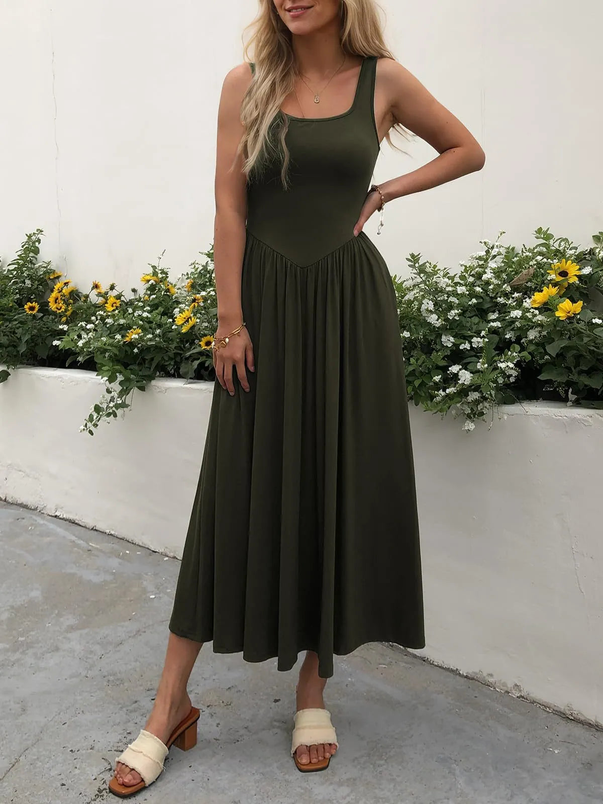 Hazel Blues® |  Sleeveless Midi Dress with Gathered Waist