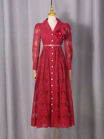 Hazel Blues® |  Lace Button Front Midi Dress