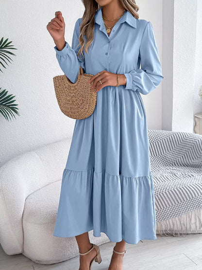 Hazel Blues® |  Long Sleeve Tiered Button Front Midi Dress