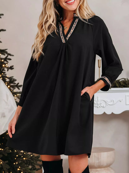 Hazel Blues® |  Contrast Trim Bracelet Sleeve Shift Mini Dress