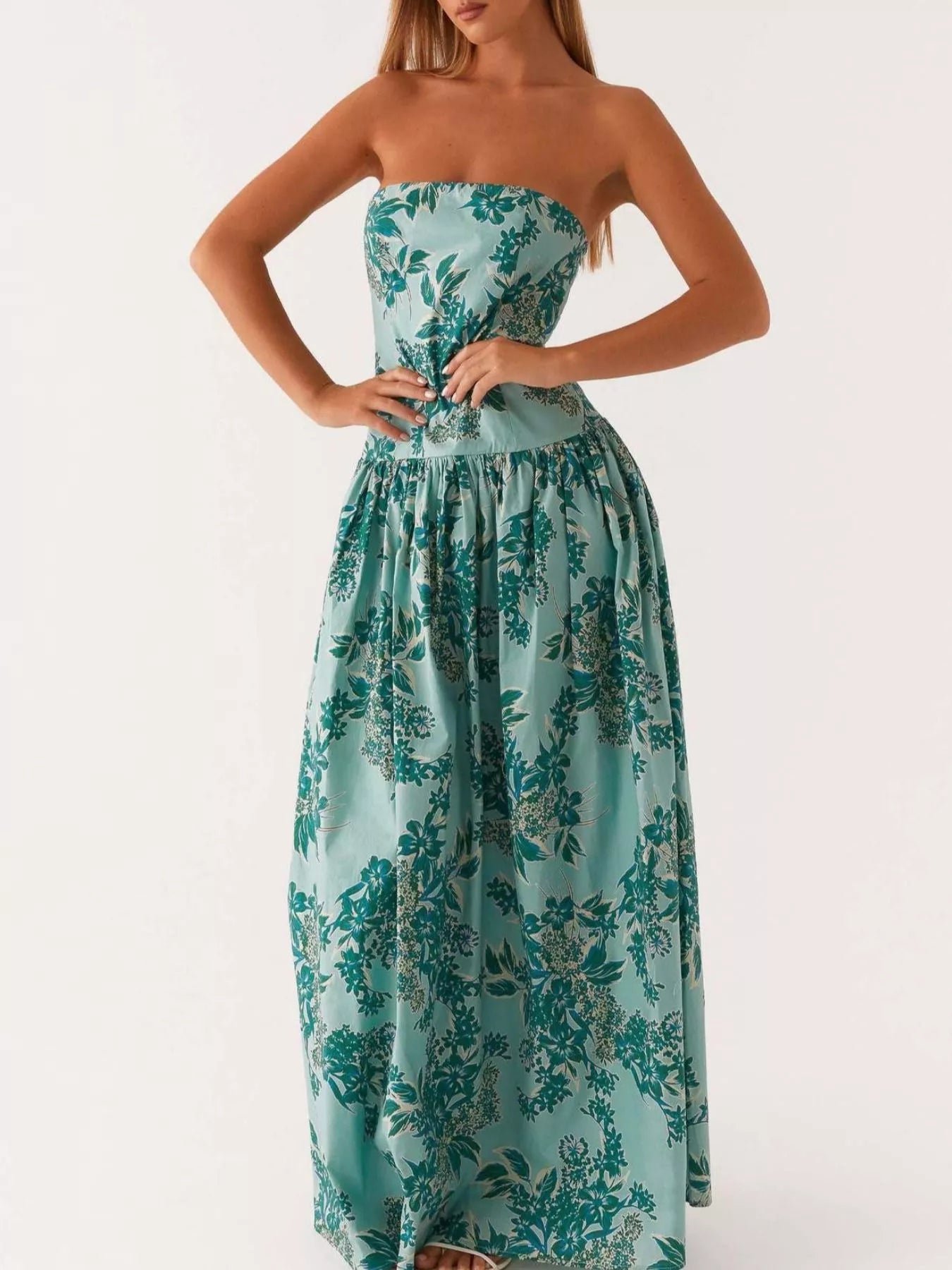 Hazel Blues® |  Ruched Printed Tube Maxi Dress