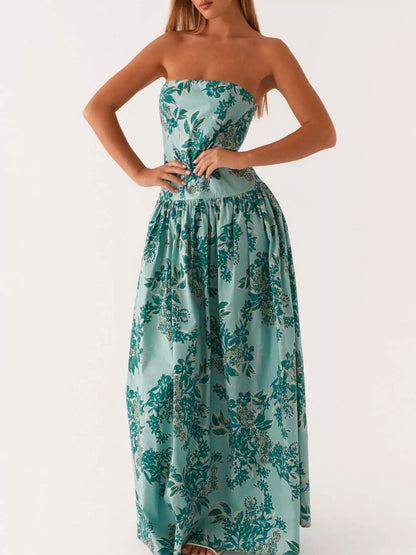 Hazel Blues® |  Ruched Printed Tube Maxi Dress