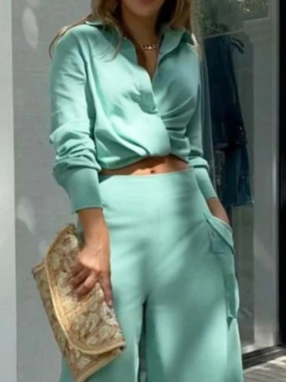 Hazel Blues® |  Long Sleeve Shirt and Wide Leg Pants Set