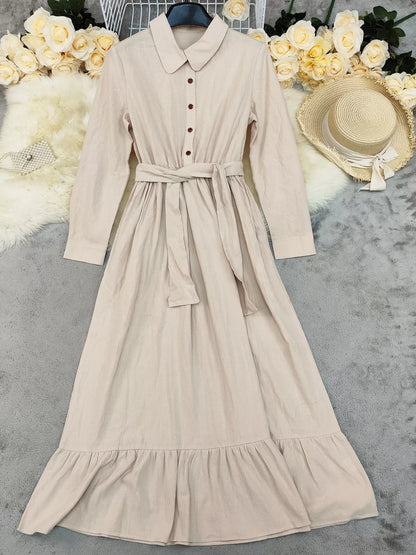 Hazel Blues® |  Tie Waist Long Sleeve Ruffled Hem Dress