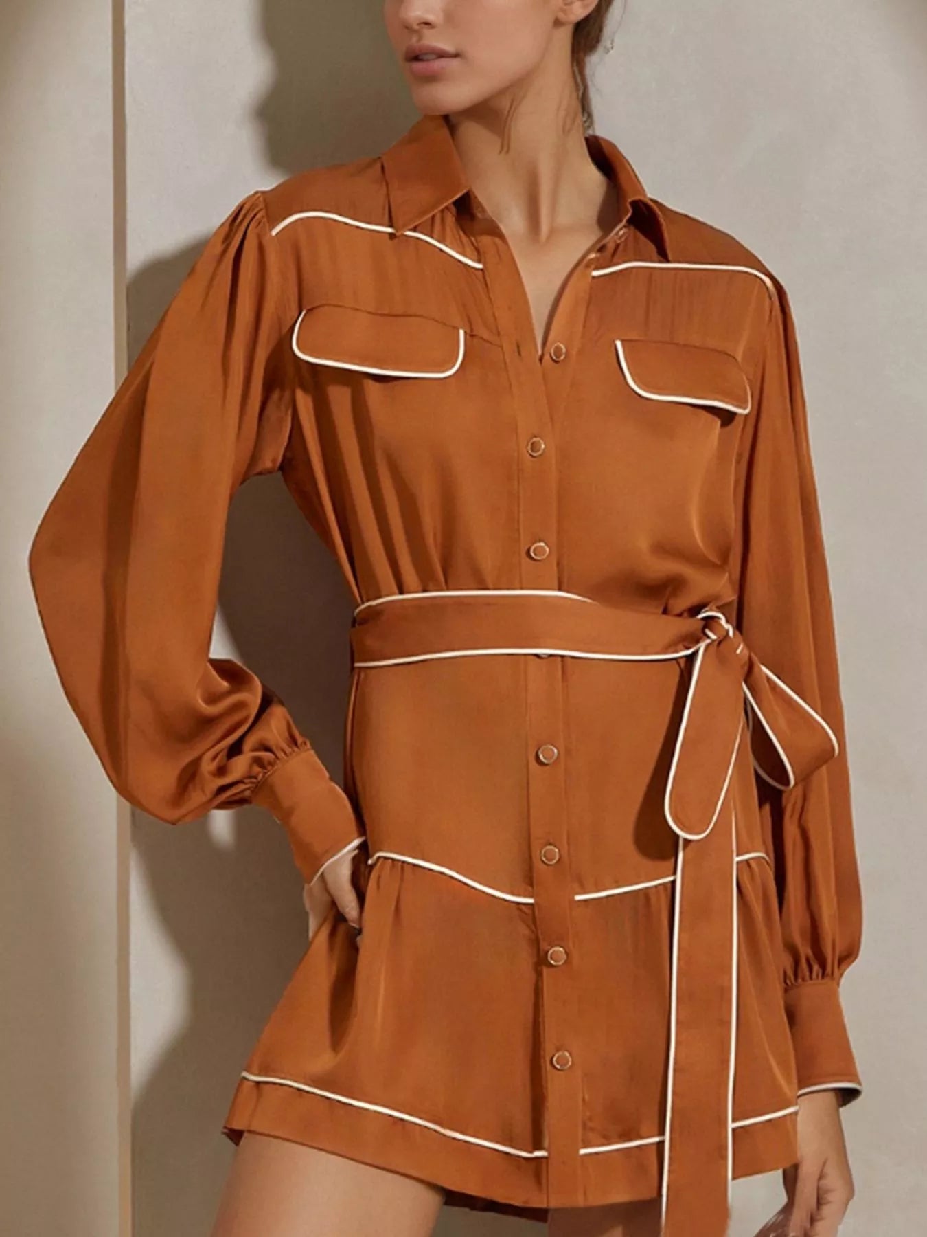 Hazel Blues® |  Button Front Long Sleeve Shirt Dress