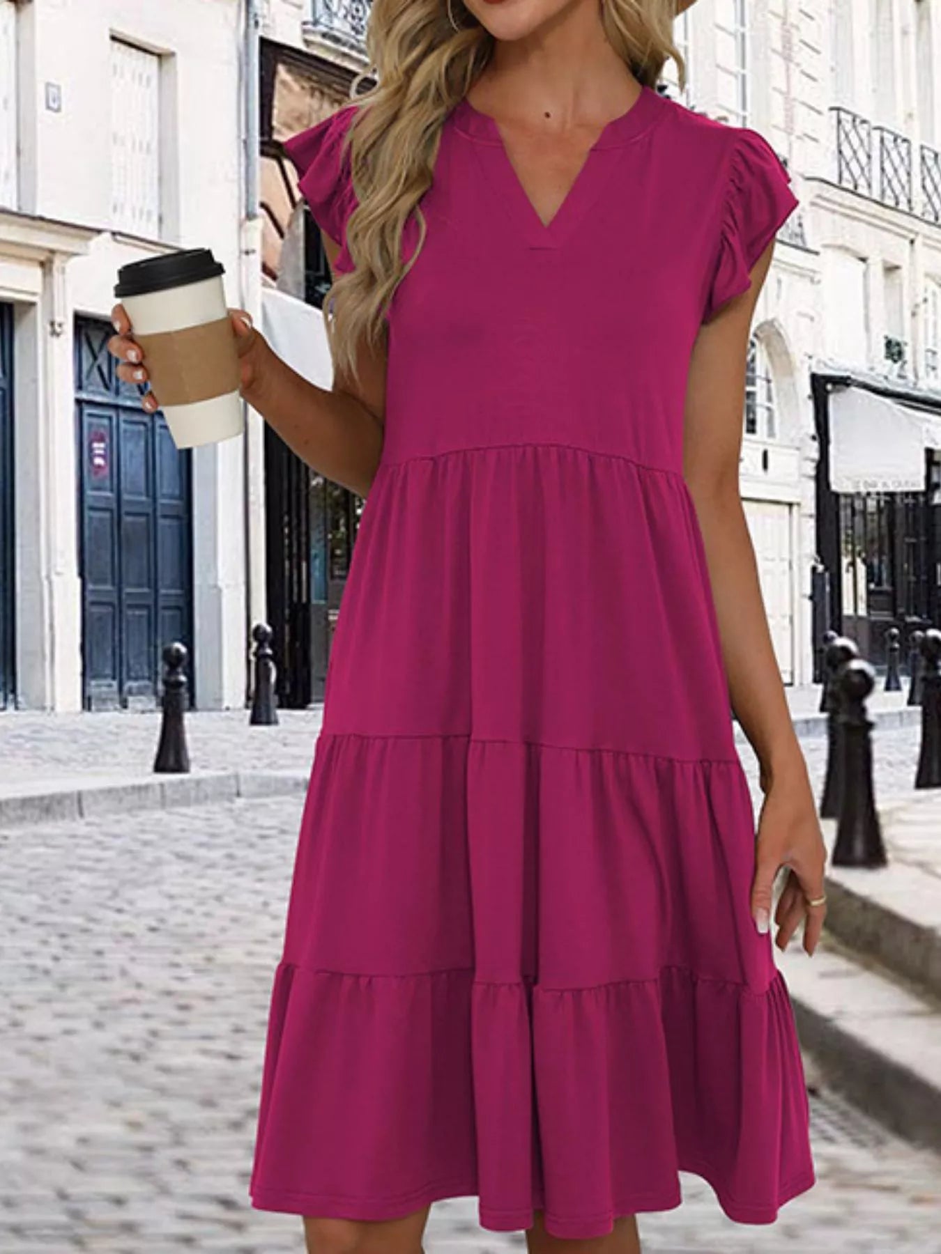 Hazel Blues® |  Ruffle Sleeve Tiered Midi Dress