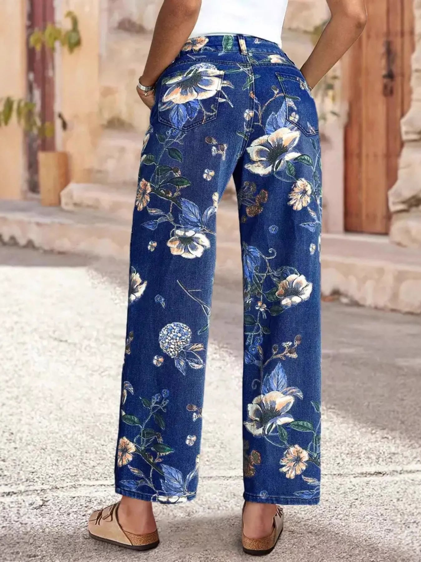 Hazel Blues® |  Floral Print Wide Leg Jeans