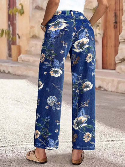 Hazel Blues® |  Floral Print Wide Leg Jeans