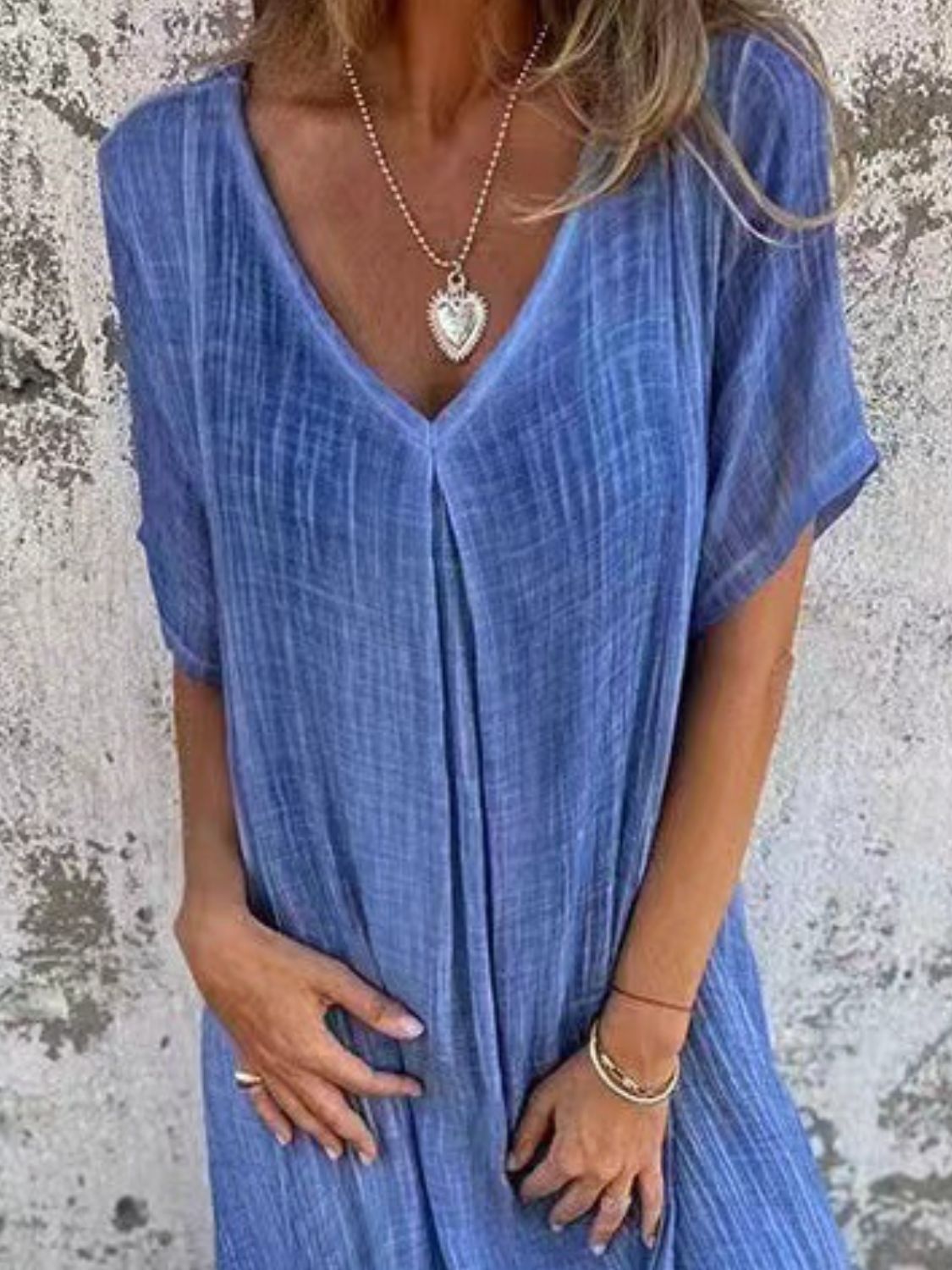 Hazel Blues® | V-Neck Short Sleeve Midi Dress