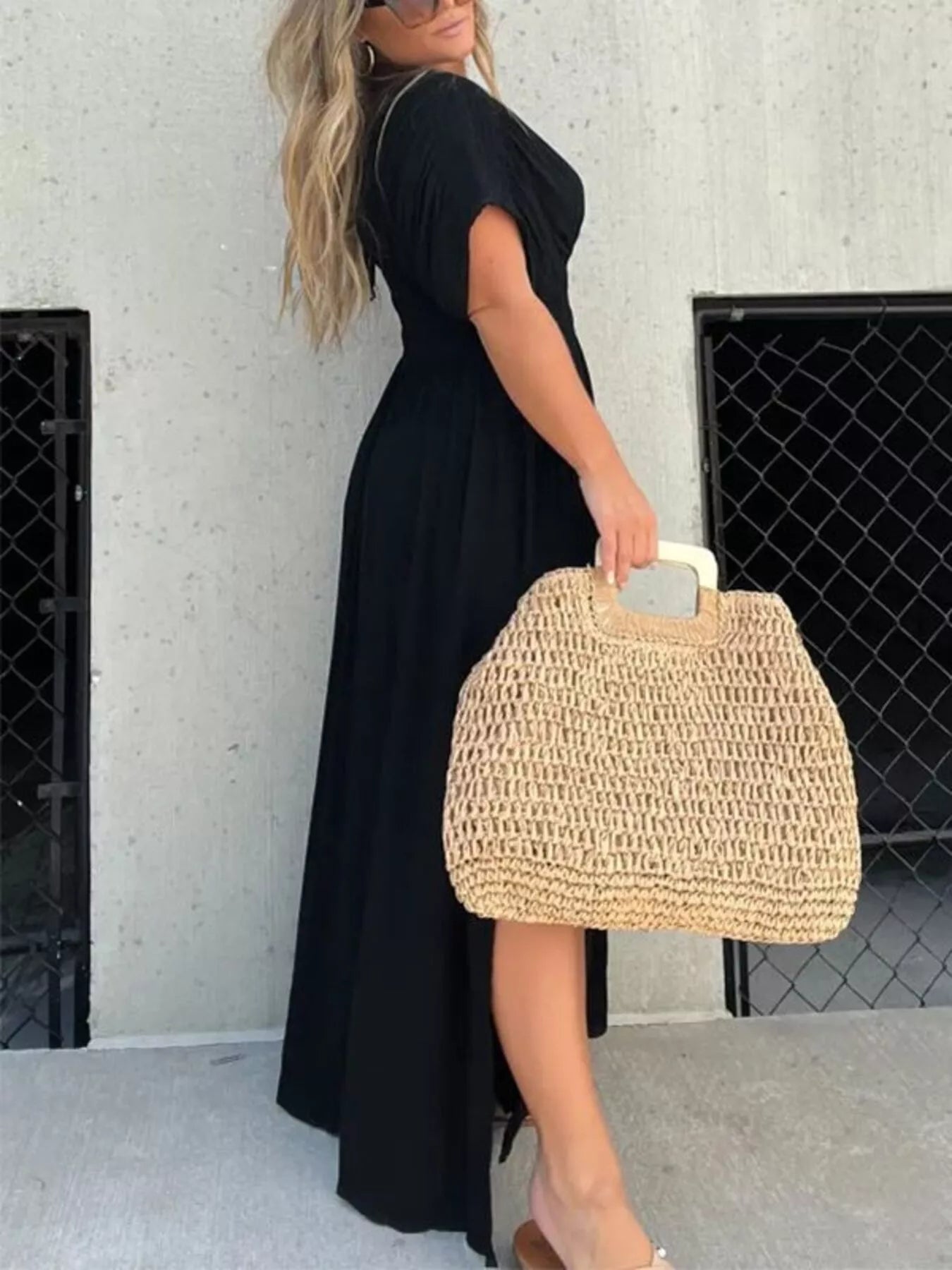 Hazel Blues® | Slit V-Neck Smocked Waist Maxi Dress