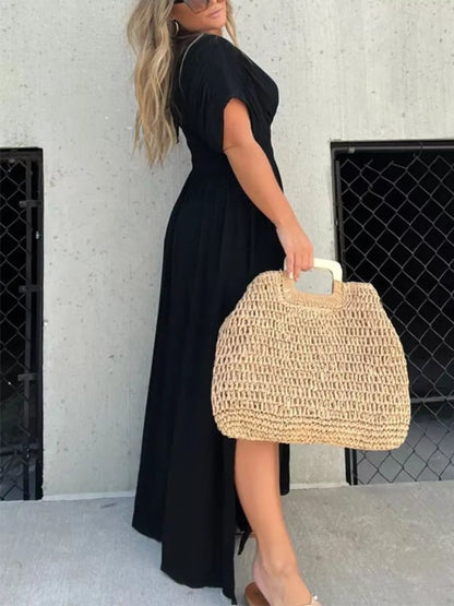 Hazel Blues® | Slit V-Neck Smocked Waist Maxi Dress