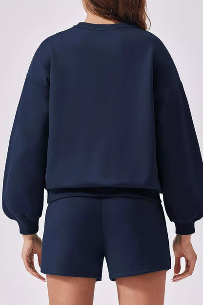 Hazel Blues® |  Round Neck Sweatshirt and Shorts Set
