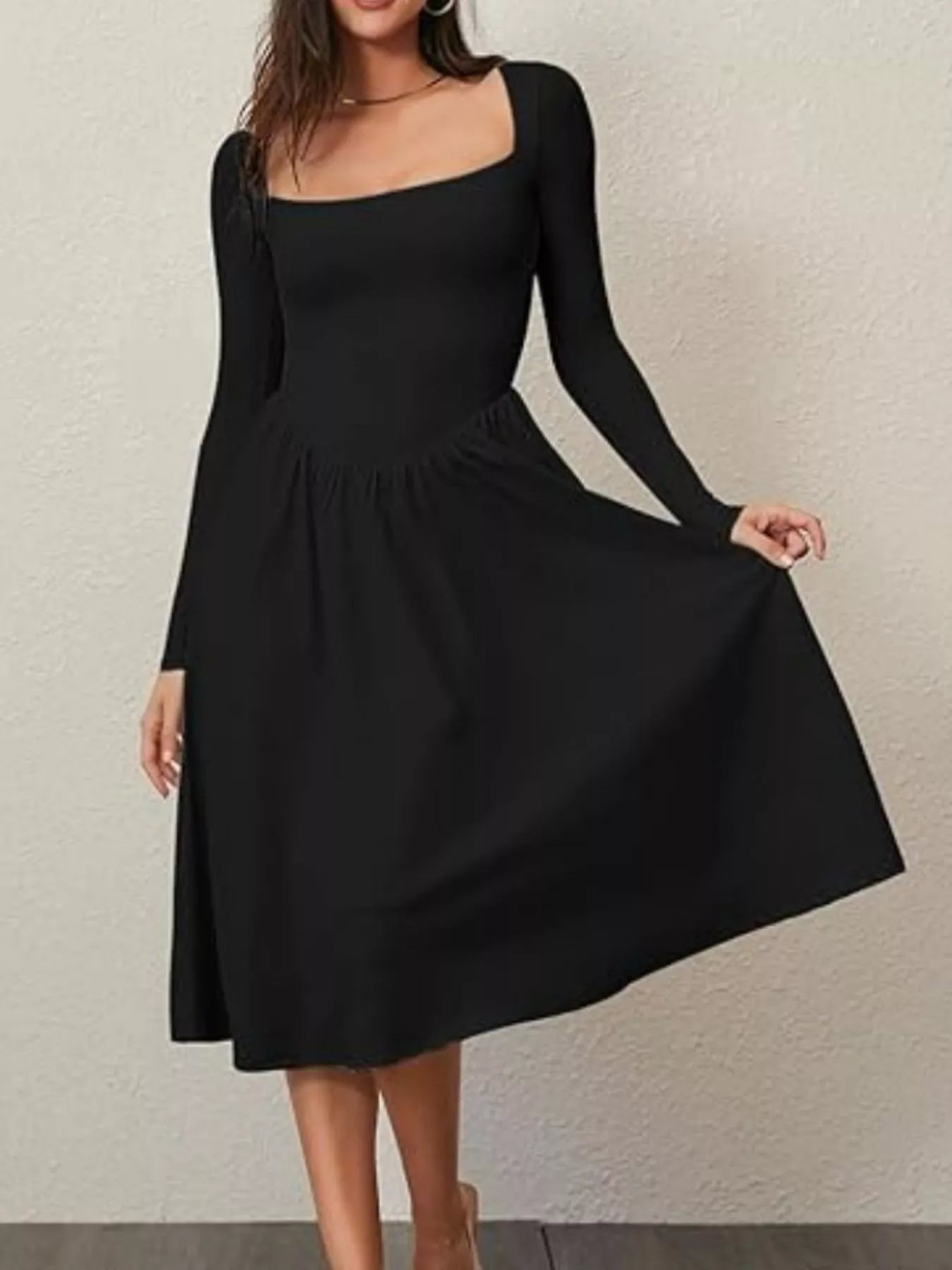 Hazel Blues® |  Square Neck Long Sleeve Midi Dress