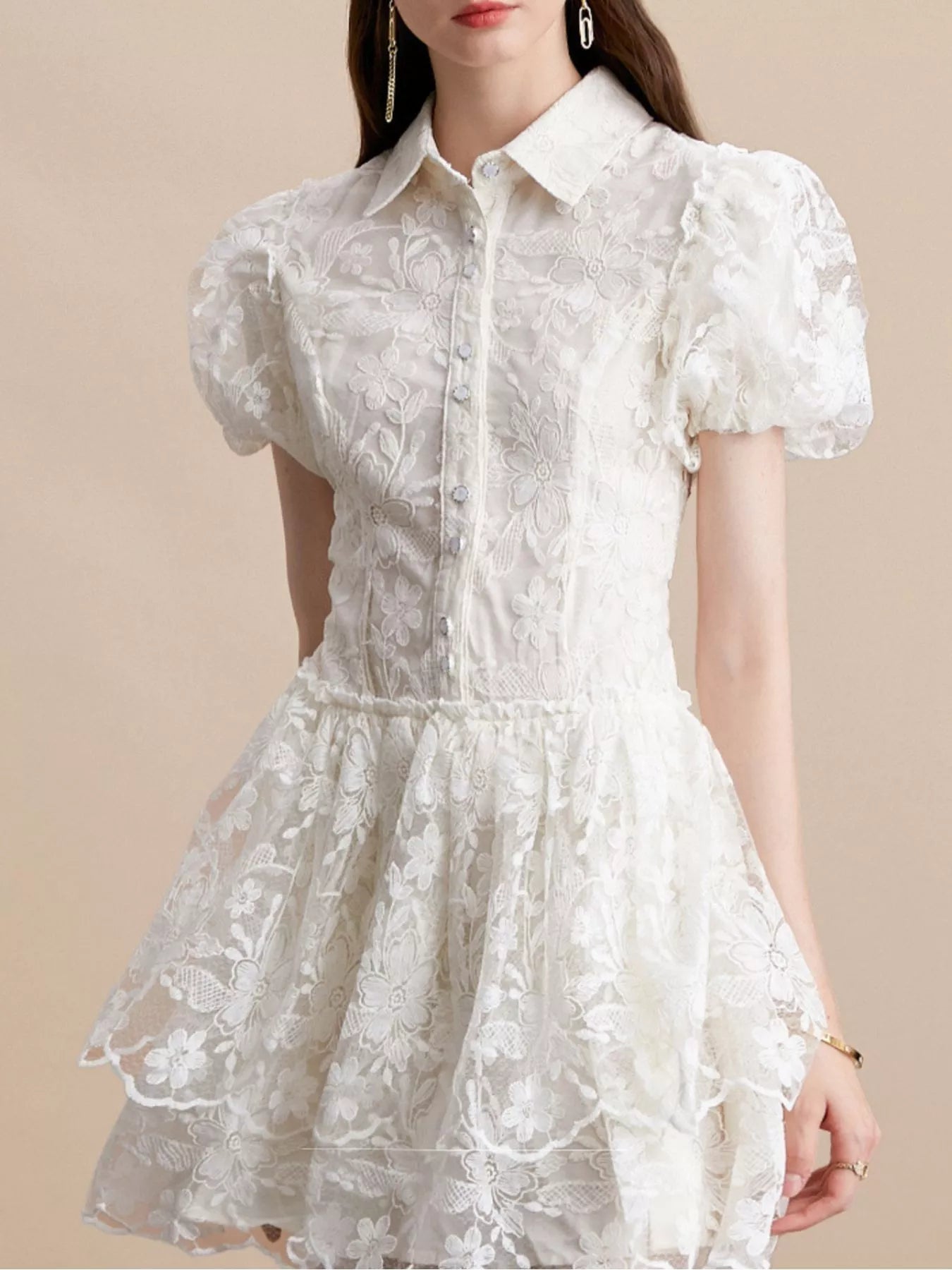 Hazel Blues® |  Lace Puff Sleeve Mini Dress
