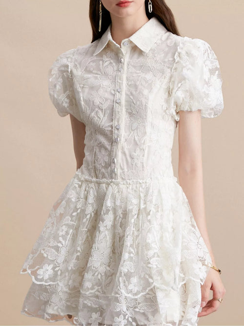 Hazel Blues® |  Lace Puff Sleeve Mini Dress