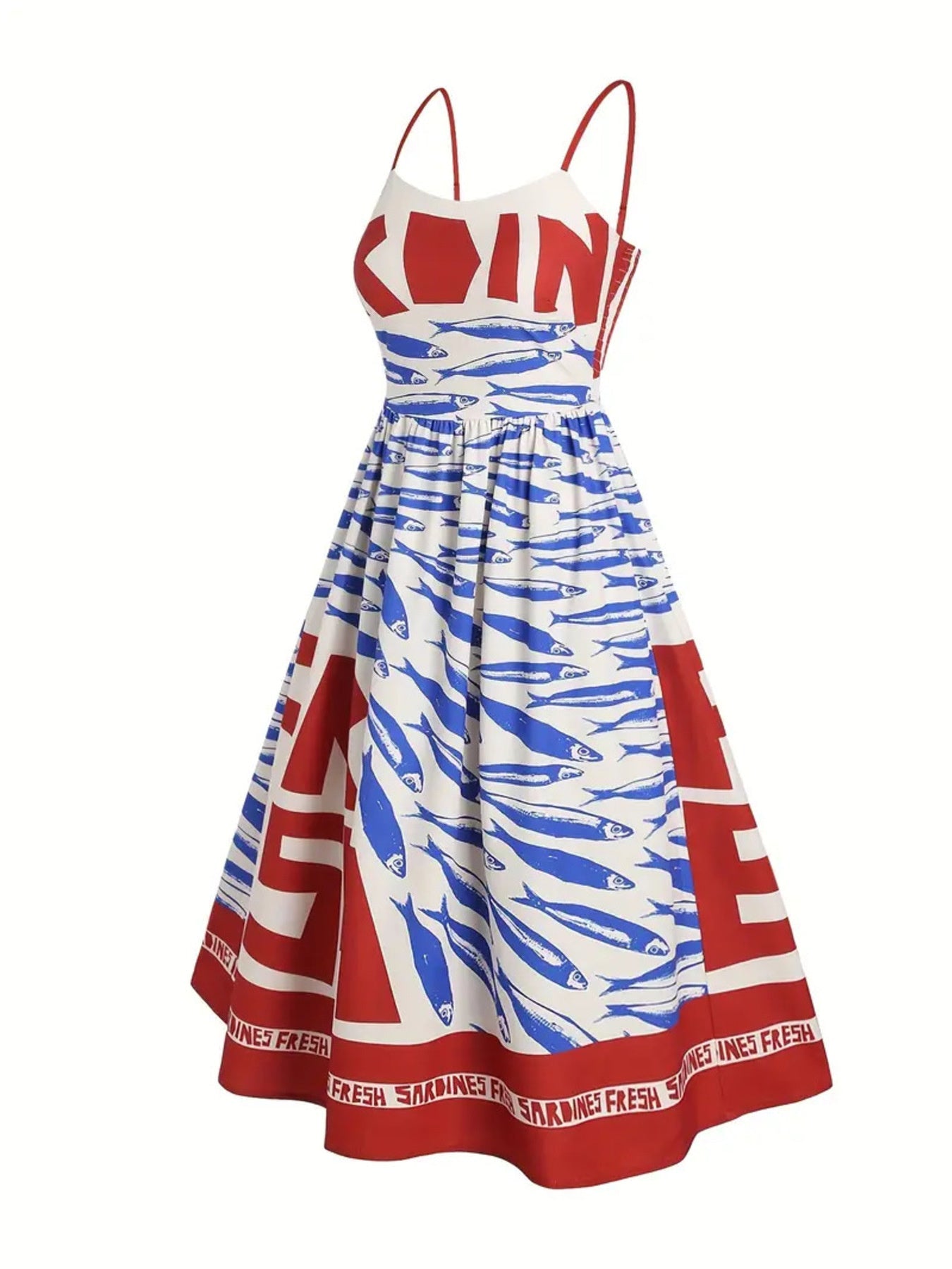 Hazel Blues® |  Sardine Print Spaghetti Strap Midi Dress