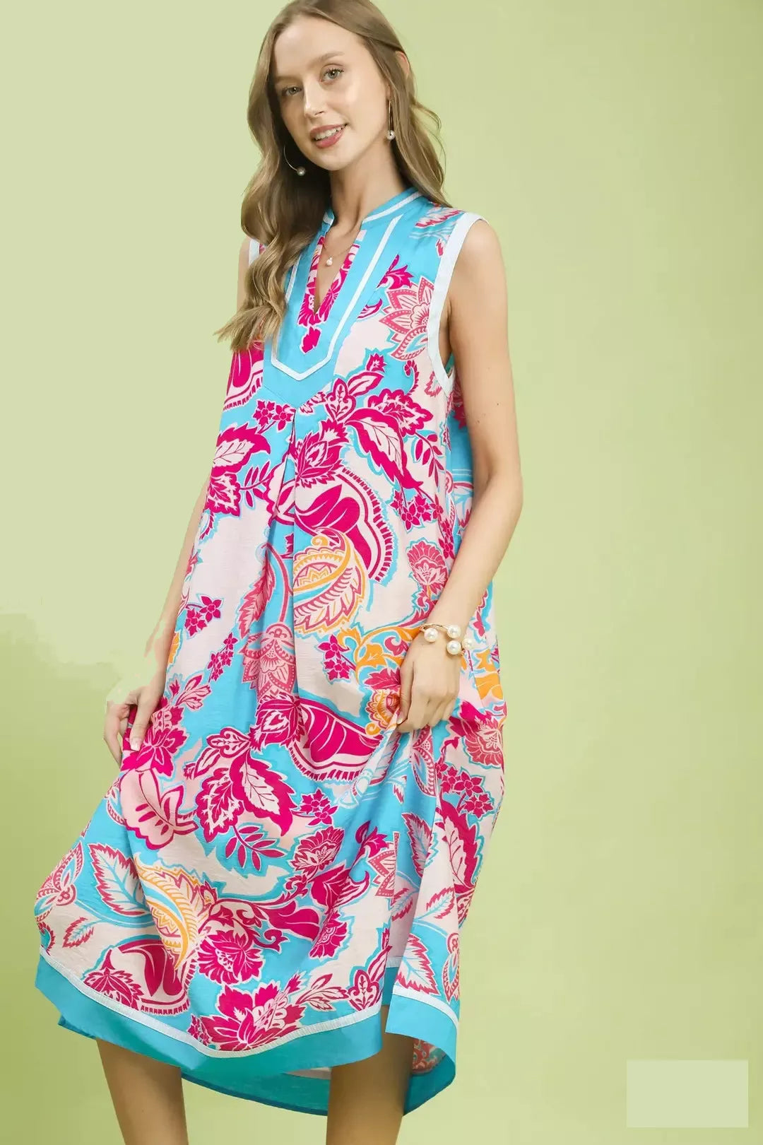 Hazel Blues® |  Umgee Floral Sleeveless Midi Dress with Side Pockets