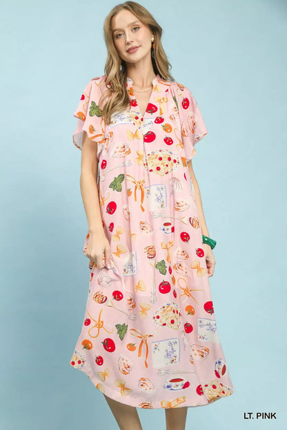 Hazel Blues® |  Umgee Abstract Print Flutter Sleeve Midi Dress