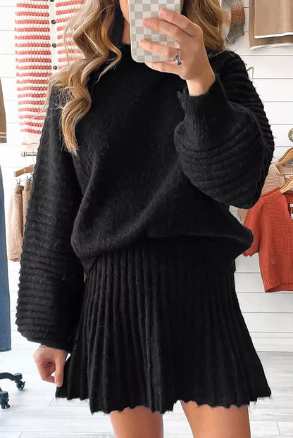 Hazel Blues® |  Round Neck Top and Skirt Sweater Set