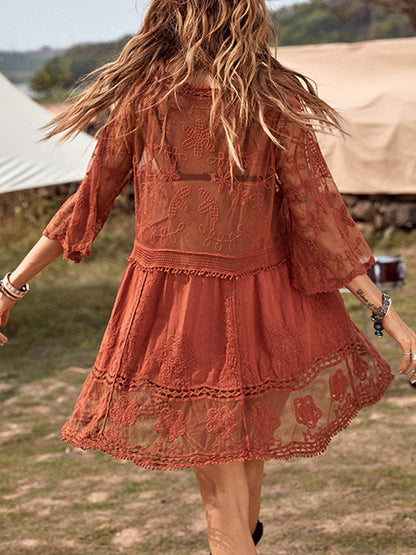 Hazel Blues® | Lace Detail Plunge Cover-Up Dress