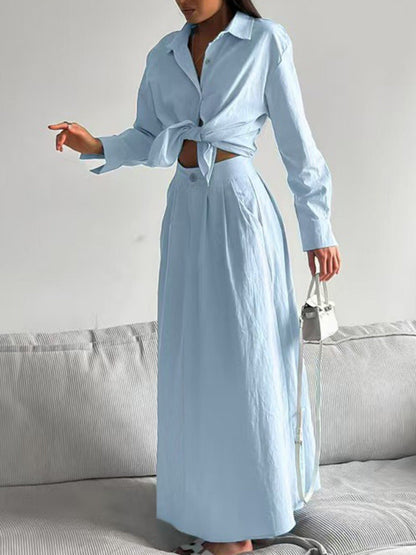 Hazel Blues® |  Tie-Front Shirt and Maxi Skirt Set