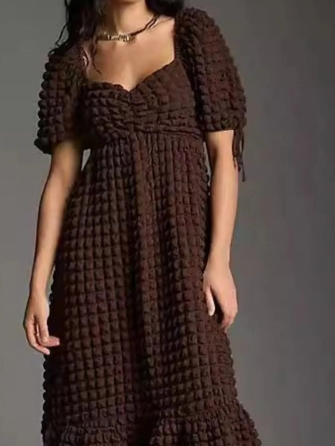 Hazel Blues® |  Textured Sweetheart Neck Short Sleeve Dress