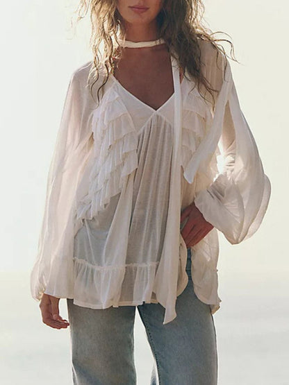 Hazel Blues® | Sheer Ruffle Trim Beach Cover-Up
