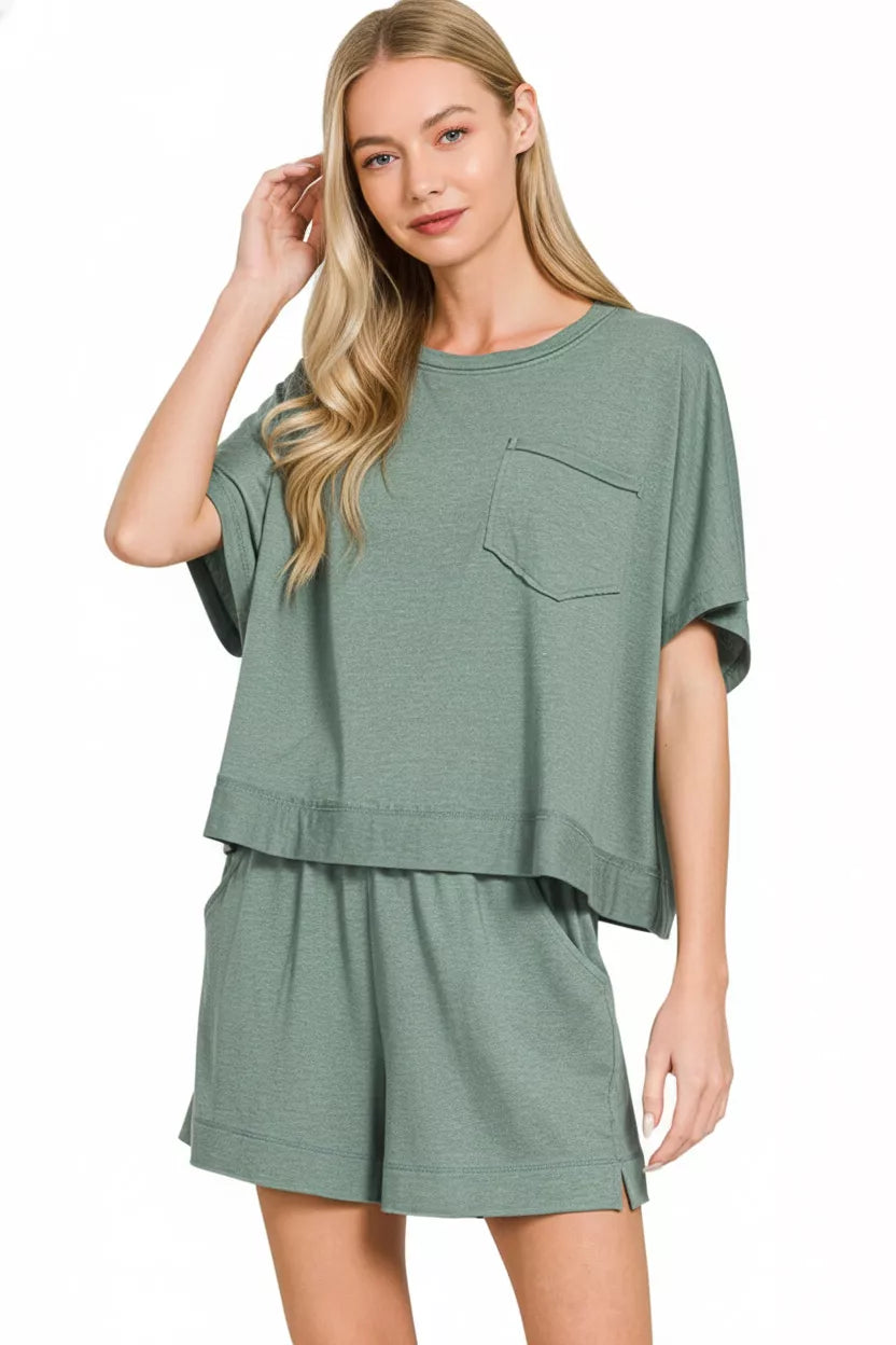 Hazel Blues® |  Zenana Exposed Seam Boxy Top & Shorts Set