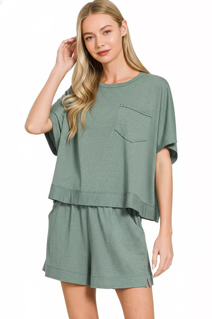 Hazel Blues® |  Zenana Exposed Seam Boxy Top & Shorts Set