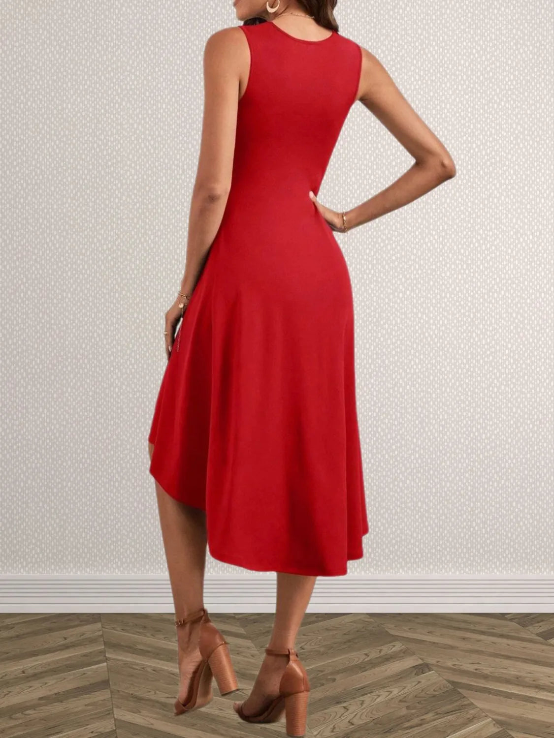 Hazel Blues® |  Ruched Round Neck Sleeveless Dress