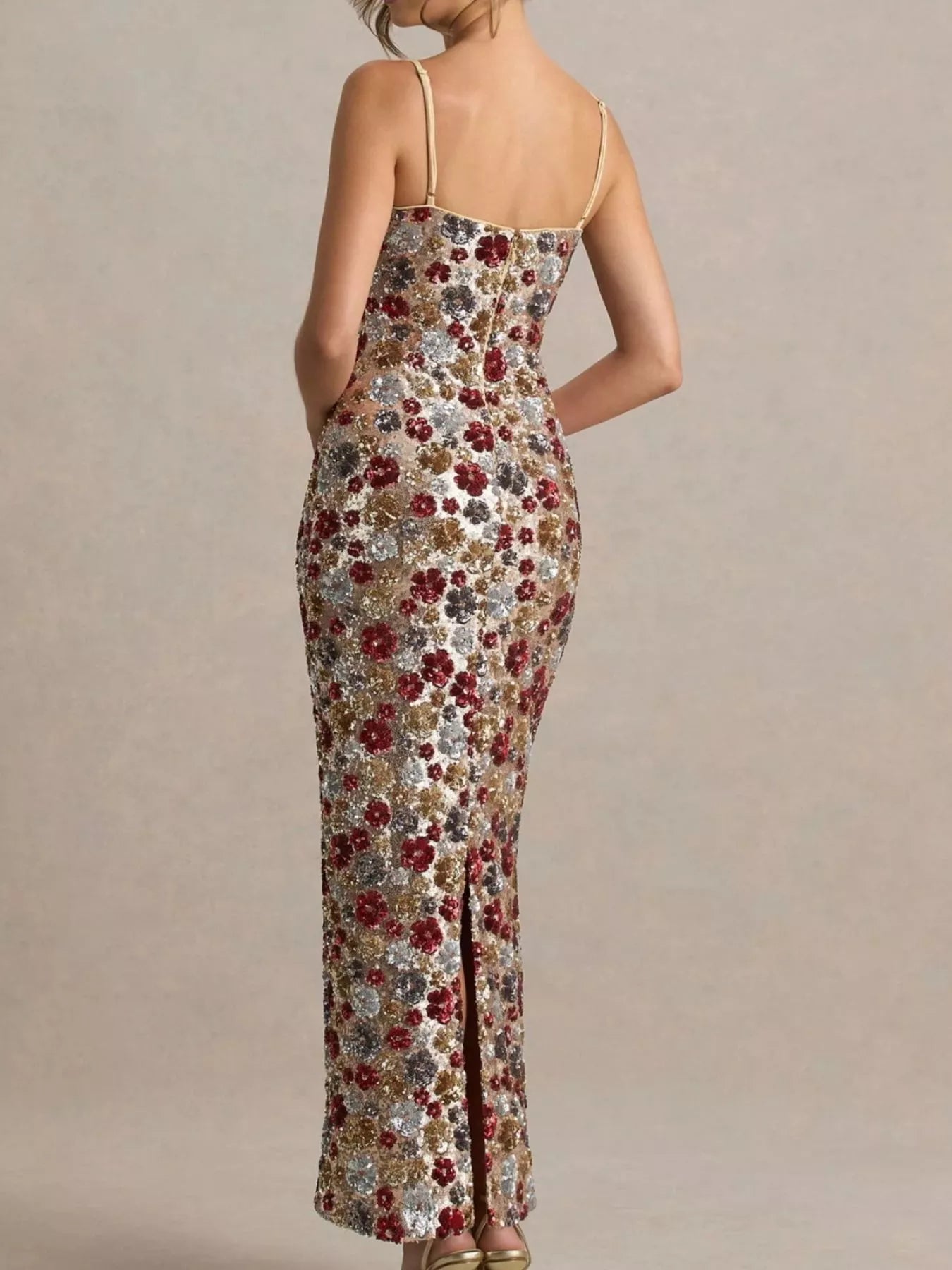 Hazel Blues® |  Slit Floral Sequin Bodycon Maxi Dress