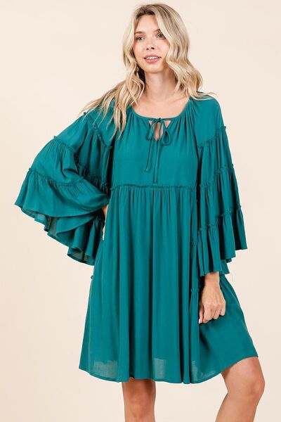 Hazel Blues® |  Mittoshop Frill Tie Neck Bell Sleeve Dress